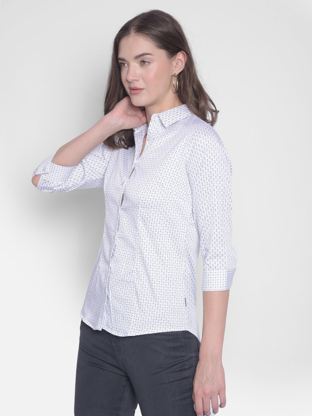 White Printed Shirt-Women Shirts-Crimsoune Club