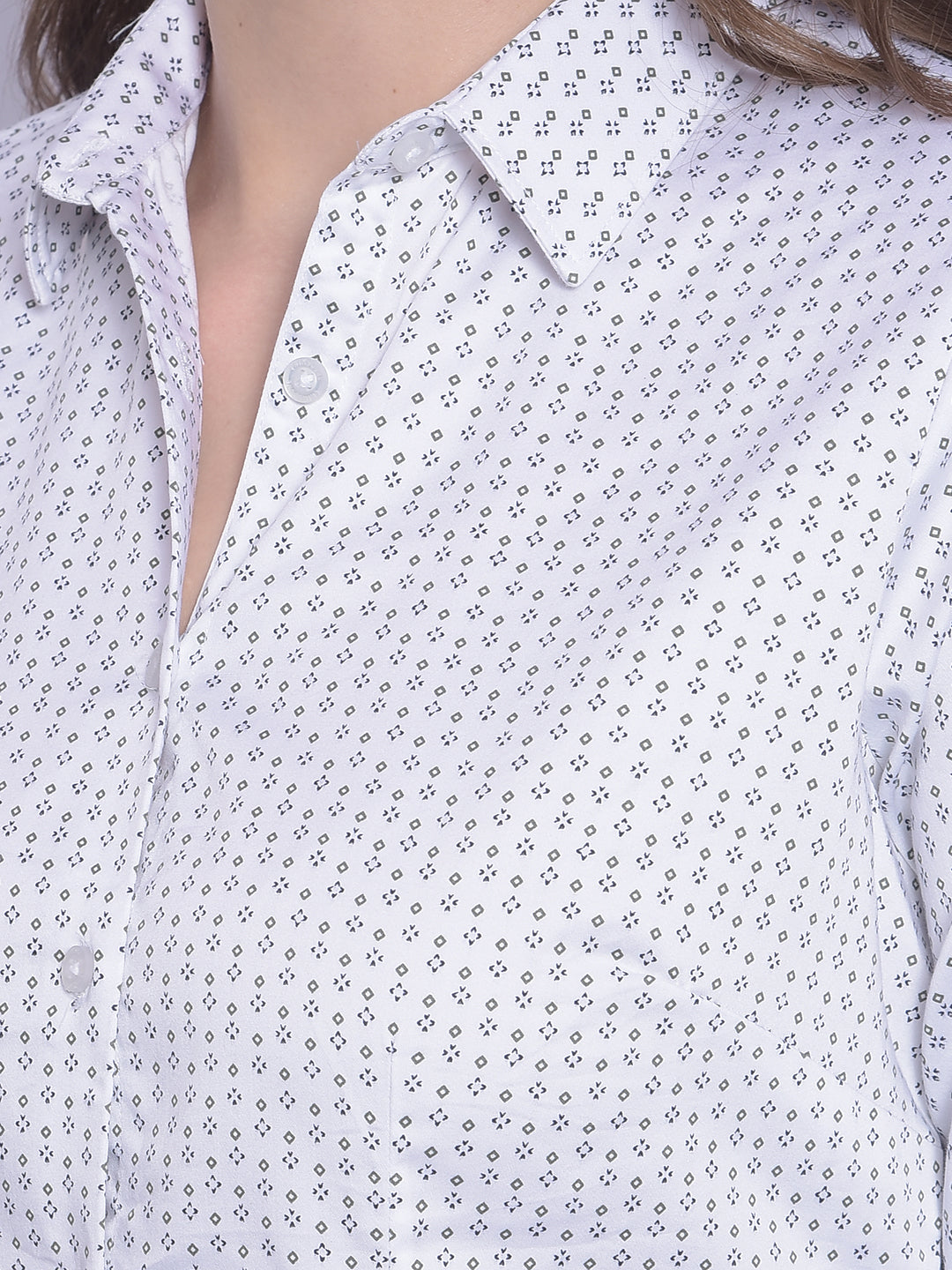 White Printed Shirt-Women Shirts-Crimsoune Club