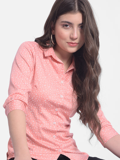 Peach Printed Shirt-Women Shirts-Crimsoune Club