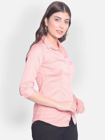 Peach Printed Shirt-Women Shirts-Crimsoune Club