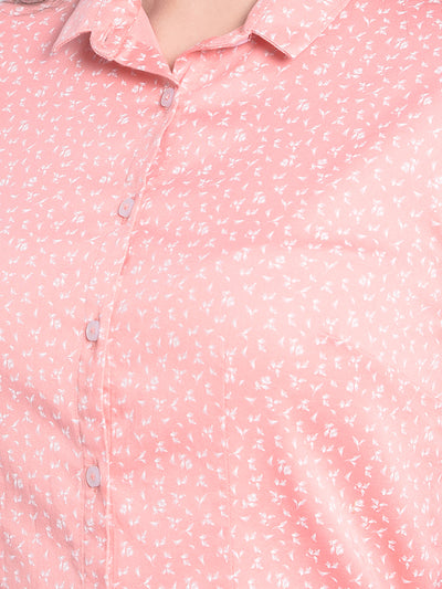 Peach Printed Shirt-Women Shirts-Crimsoune Club