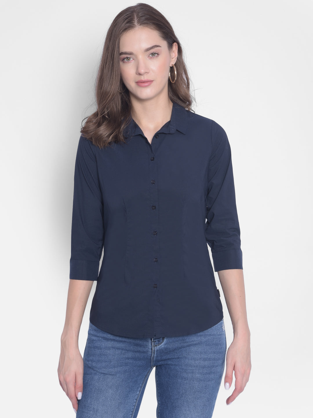 Navy Blue Shirt-Women Shirts-Crimsoune Club