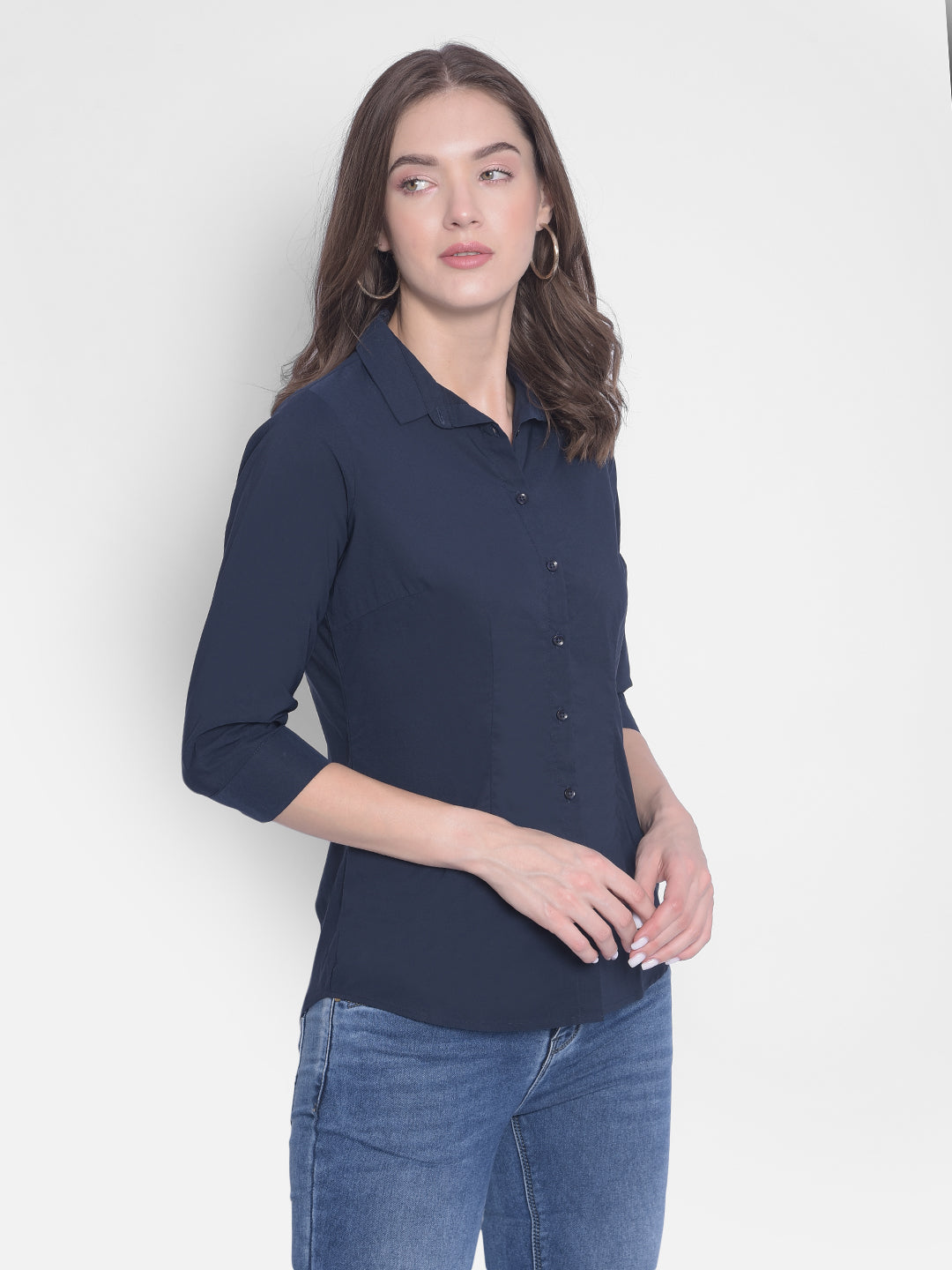 Navy Blue Shirt-Women Shirts-Crimsoune Club