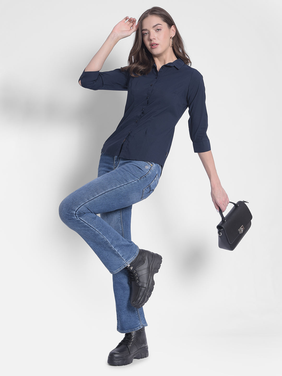 Navy Blue Shirt-Women Shirts-Crimsoune Club