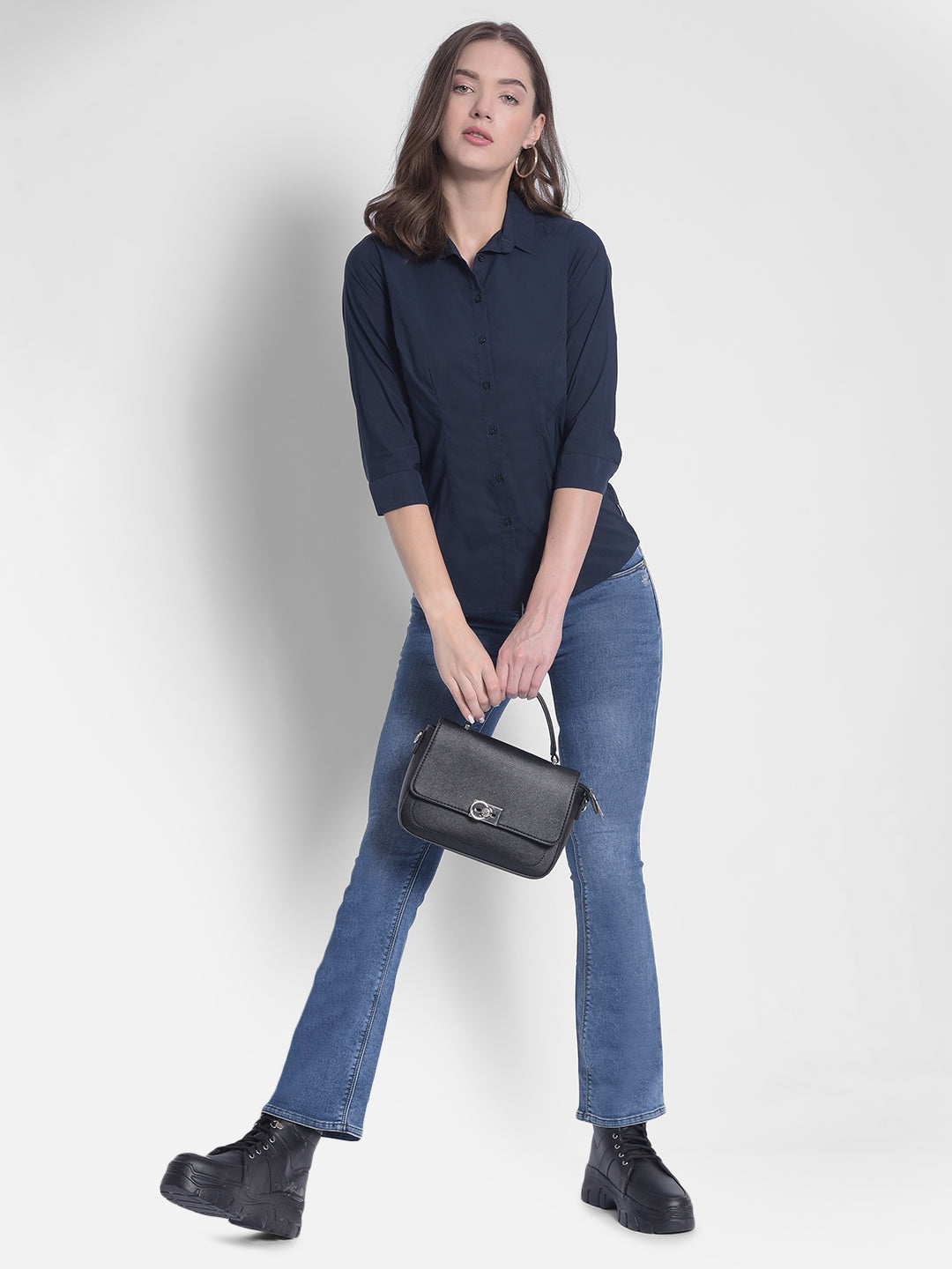 Navy Blue Shirt-Women Shirts-Crimsoune Club