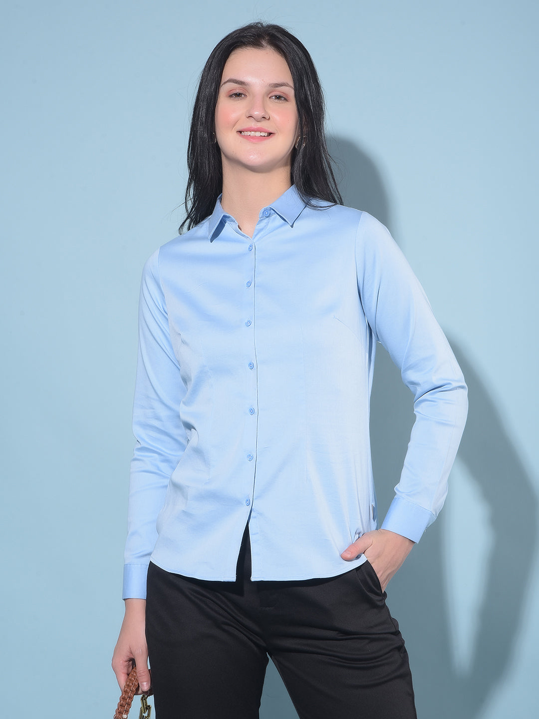 Blue Shirt-Women Shirts-Crimsoune Club