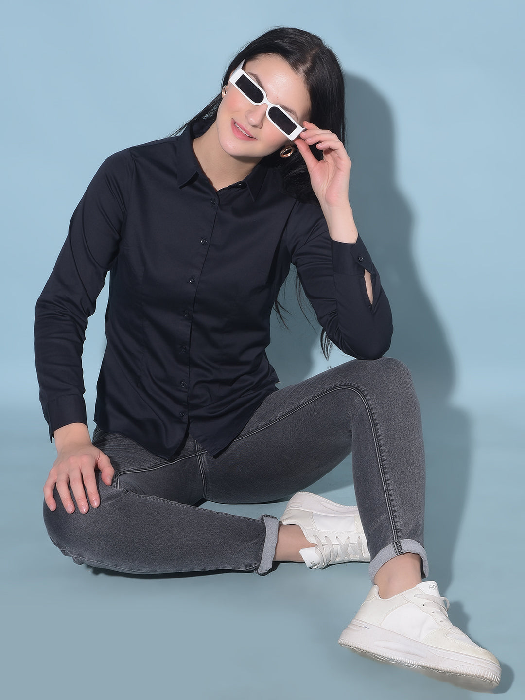 Navy Blue Shirt-Women Shirts-Crimsoune Club