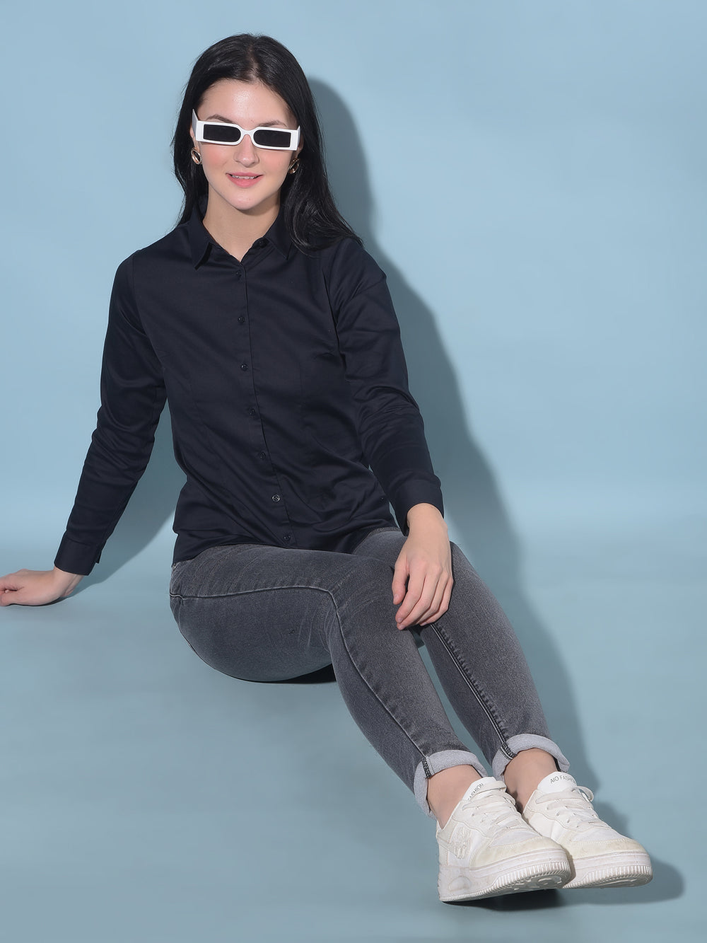 Navy Blue Shirt-Women Shirts-Crimsoune Club