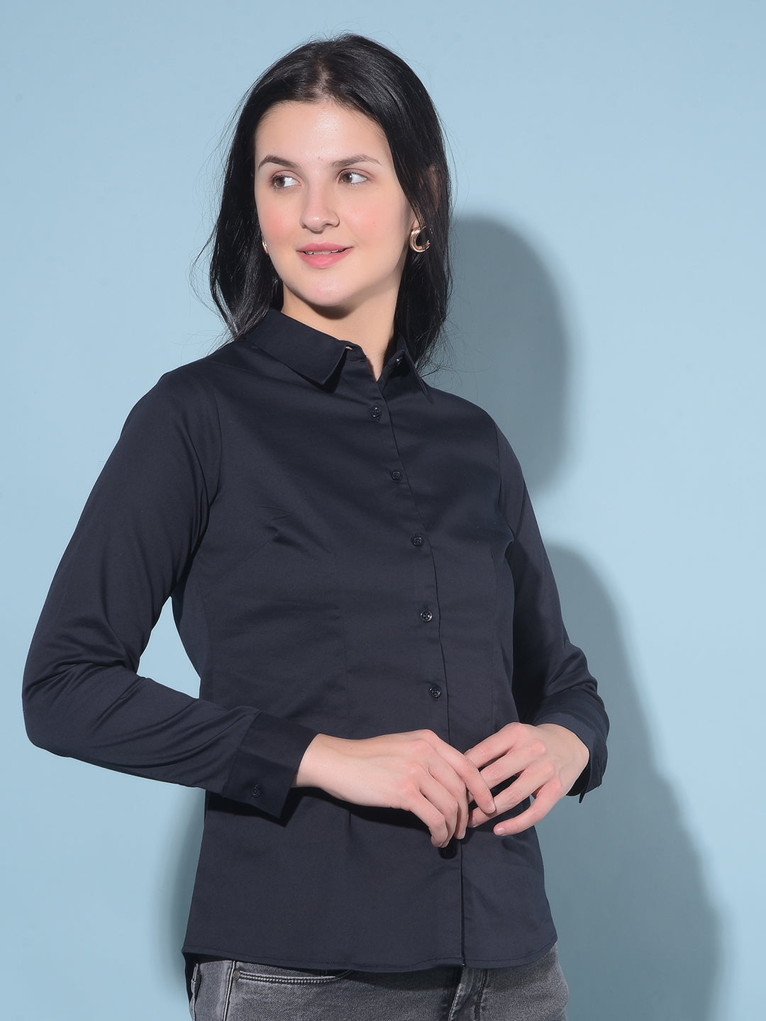 Navy Blue Shirt-Women Shirts-Crimsoune Club