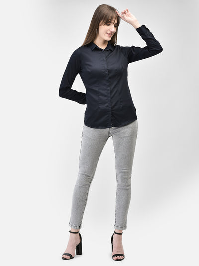 Navy Blue Shirt-Women Shirts-Crimsoune Club