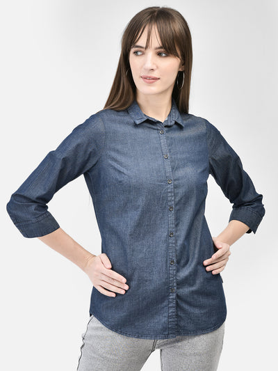 Blue Denim Shirt-Women Shirts-Crimsoune Club