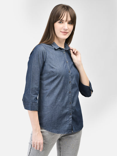 Blue Denim Shirt-Women Shirts-Crimsoune Club