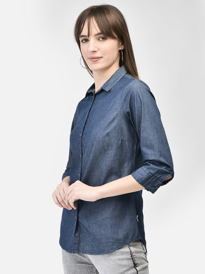 Blue Denim Shirt-Women Shirts-Crimsoune Club