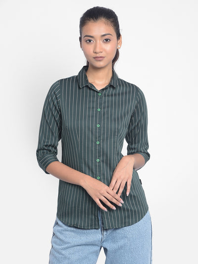 Green Striped Shirts-Women Shirts-Crimsoune Club