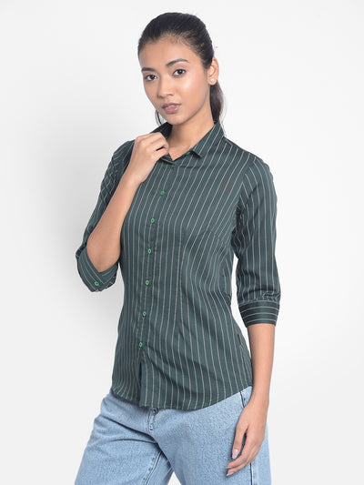Green Striped Shirts-Women Shirts-Crimsoune Club