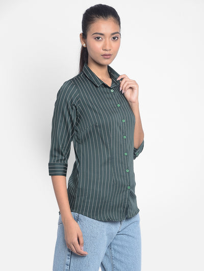 Green Striped Shirts-Women Shirts-Crimsoune Club