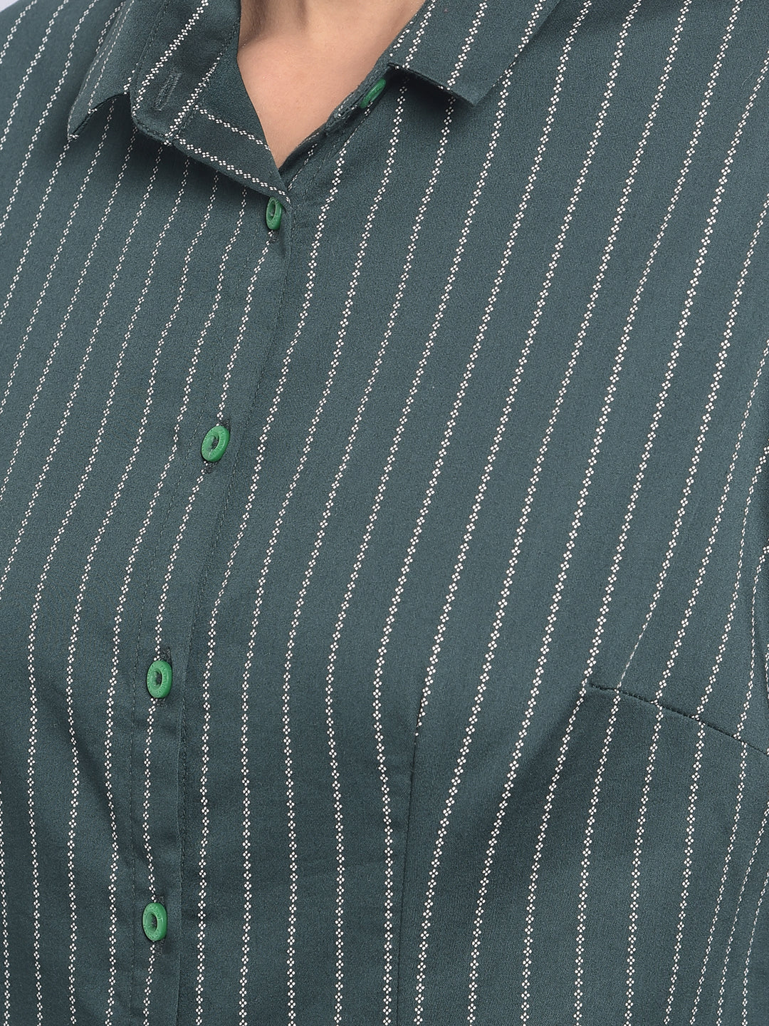 Green Striped Shirts-Women Shirts-Crimsoune Club