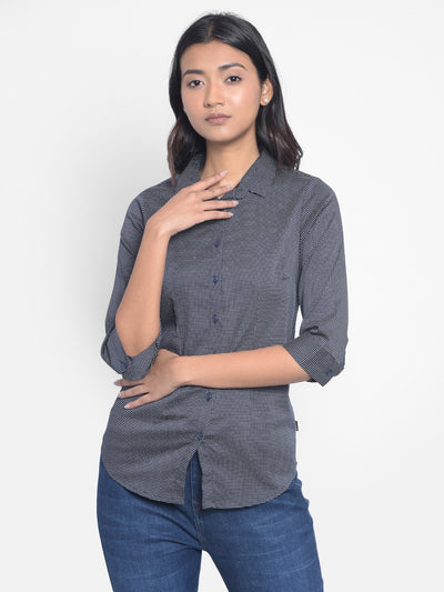 Navy Blue Printed Shirts-Women Shirts-Crimsoune Club