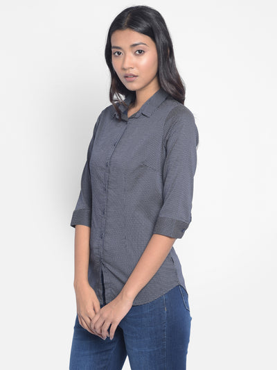 Navy Blue Printed Shirts-Women Shirts-Crimsoune Club