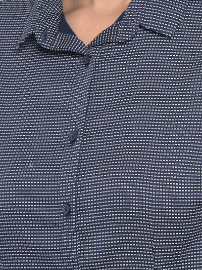 Navy Blue Printed Shirts-Women Shirts-Crimsoune Club