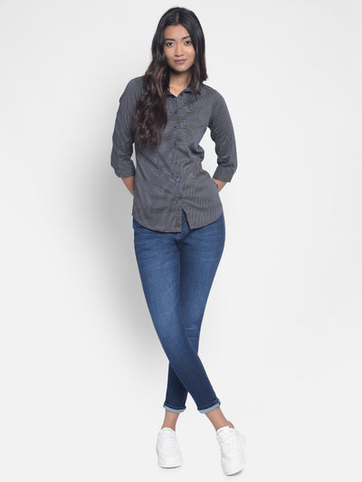 Navy Blue Printed Shirts-Women Shirts-Crimsoune Club