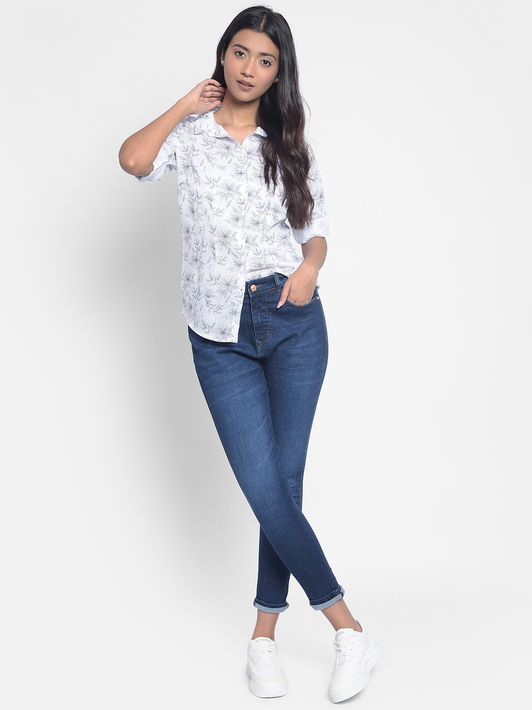 White Printed Shirt-Women Shirts-Crimsoune Club