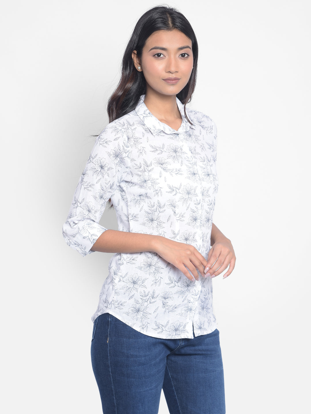 White Printed Shirt-Women Shirts-Crimsoune Club