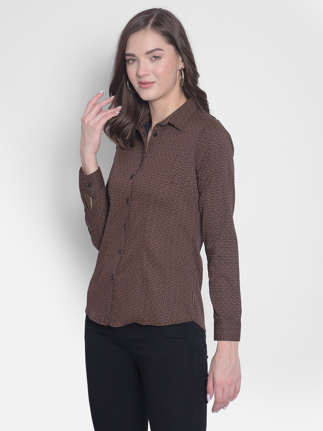 Navy Blue Printed Shirt-Women Shirts-Crimsoune Club