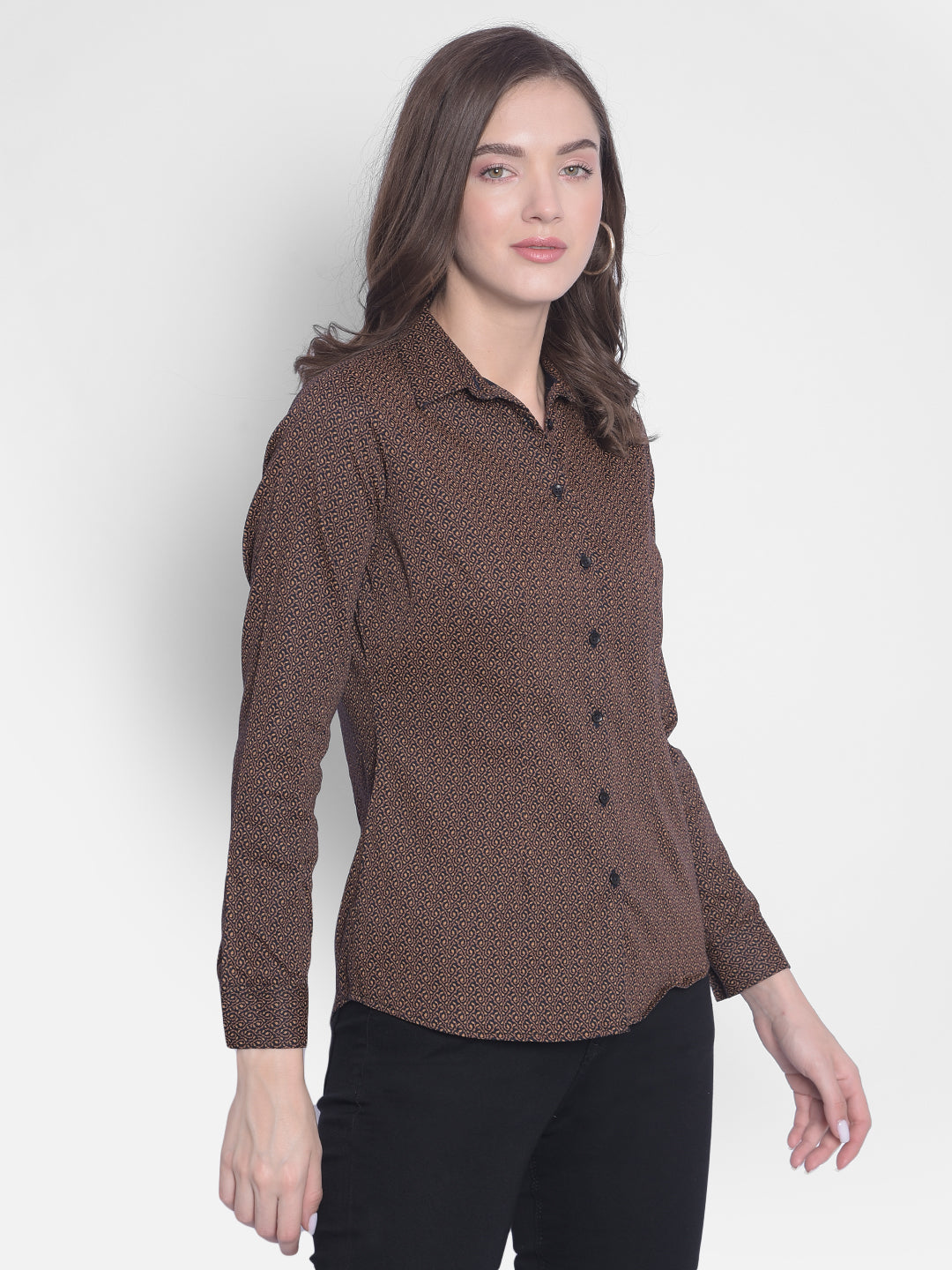 Navy Blue Printed Shirt-Women Shirts-Crimsoune Club