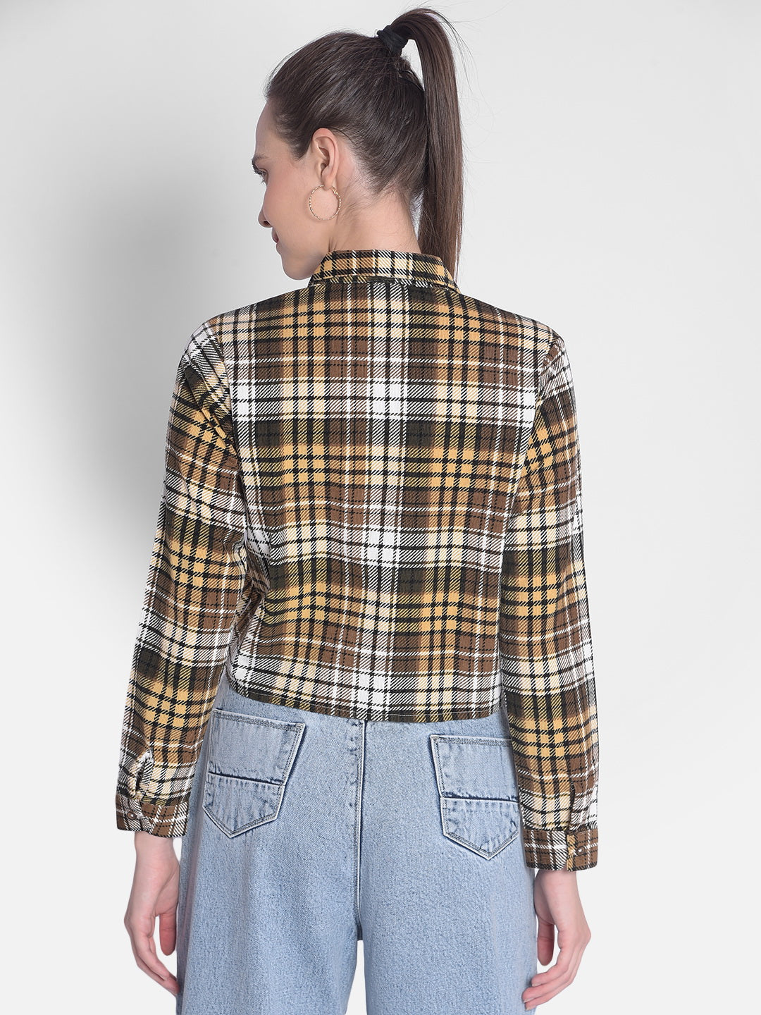 Multicolor Crop Length Corduroy Shirt-Women Shirts-Crimsoune Club