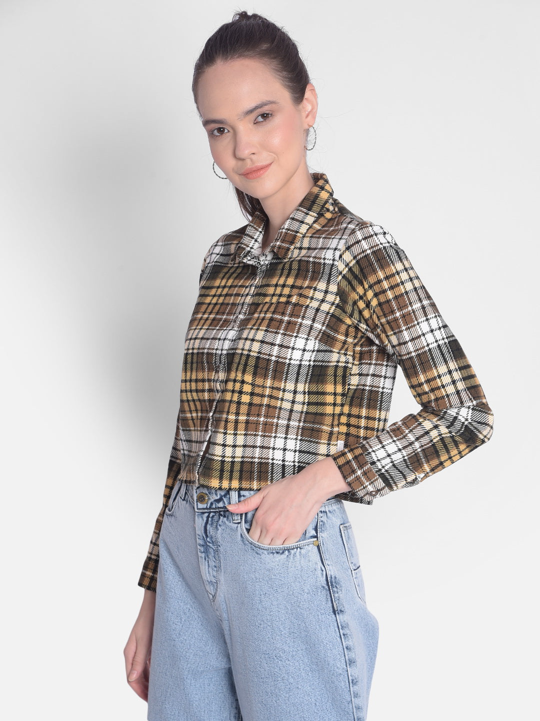 Multicolor Crop Length Corduroy Shirt-Women Shirts-Crimsoune Club