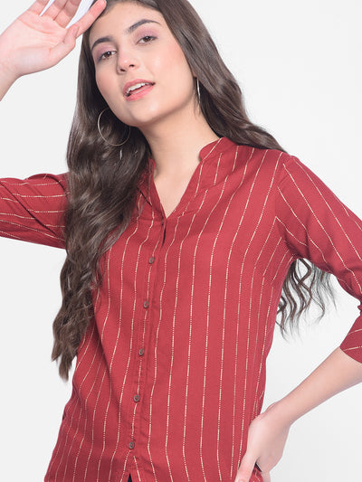 Red Striped Shirt-Women Shirts-Crimsoune Club