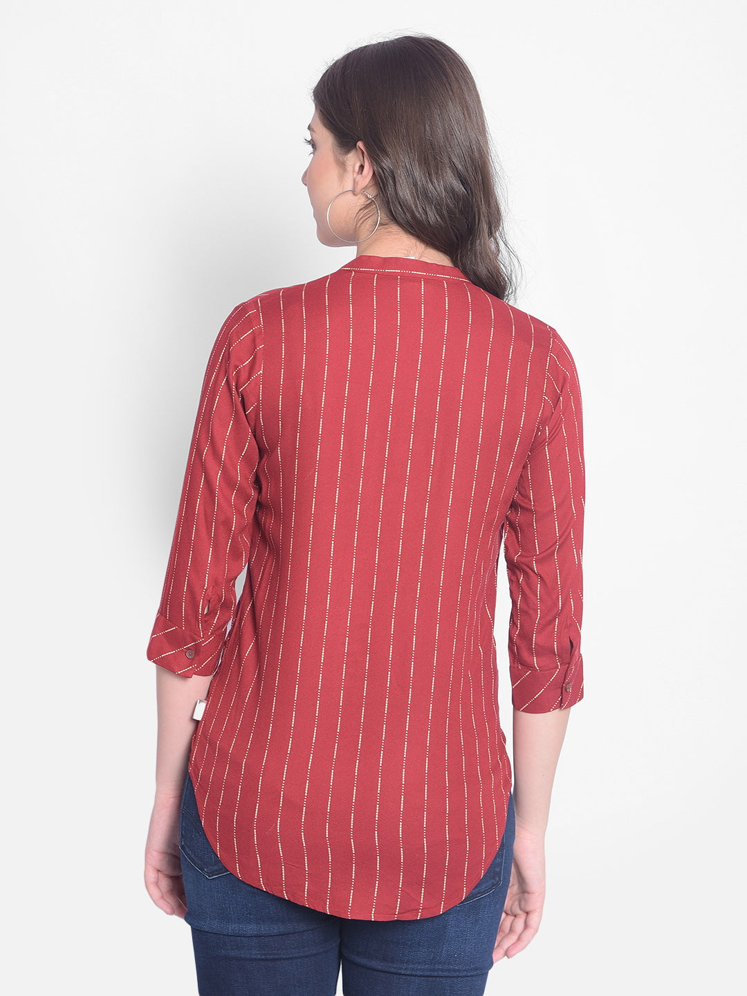 Red Striped Shirt-Women Shirts-Crimsoune Club
