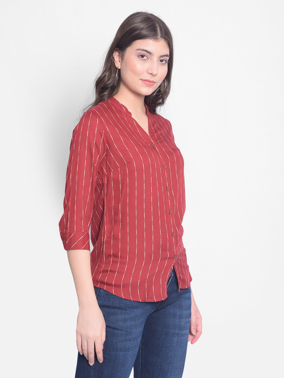 Red Striped Shirt-Women Shirts-Crimsoune Club