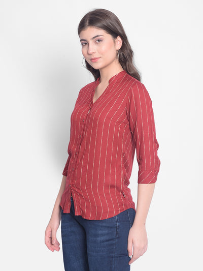 Red Striped Shirt-Women Shirts-Crimsoune Club