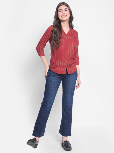 Red Striped Shirt-Women Shirts-Crimsoune Club