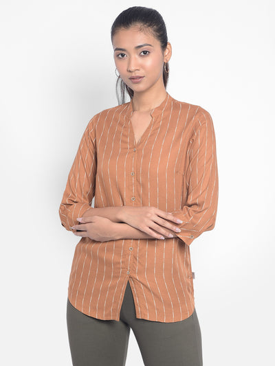 Brown Striped Shirts-Women Shirts-Crimsoune Club
