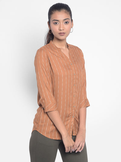 Brown Striped Shirts-Women Shirts-Crimsoune Club