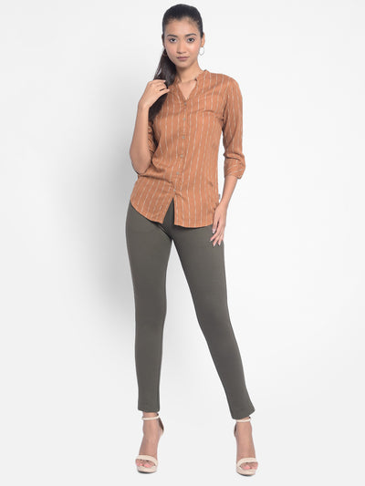 Brown Striped Shirts-Women Shirts-Crimsoune Club