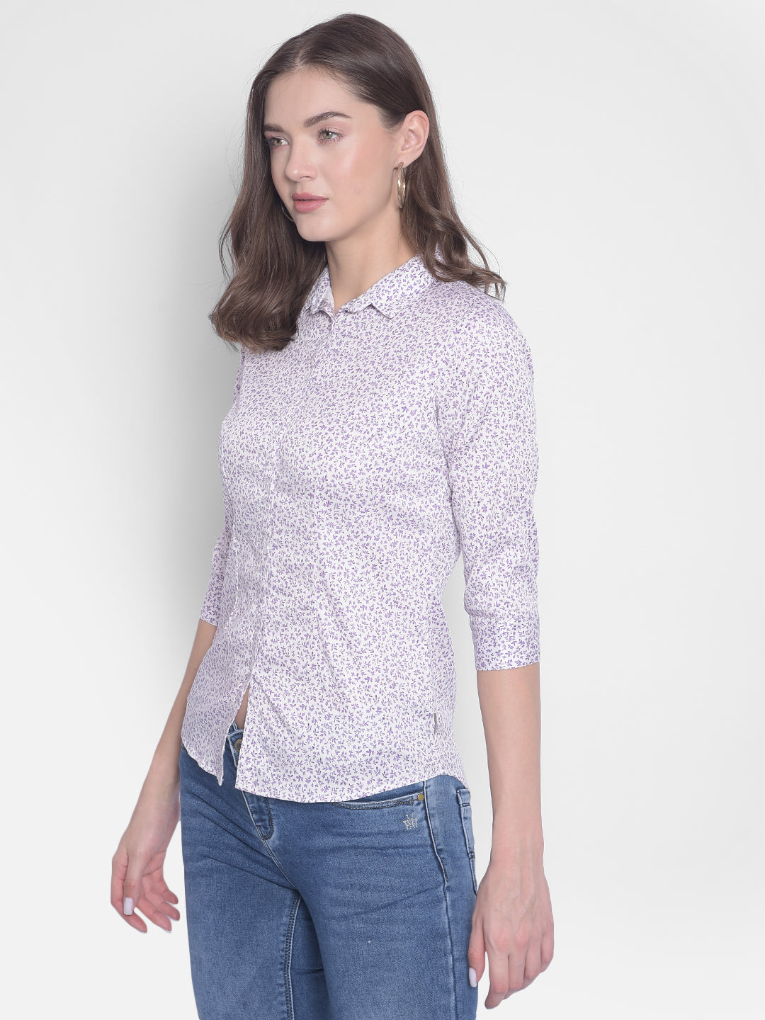 Purple Floral Shirt-Women Shirts-Crimsoune Club