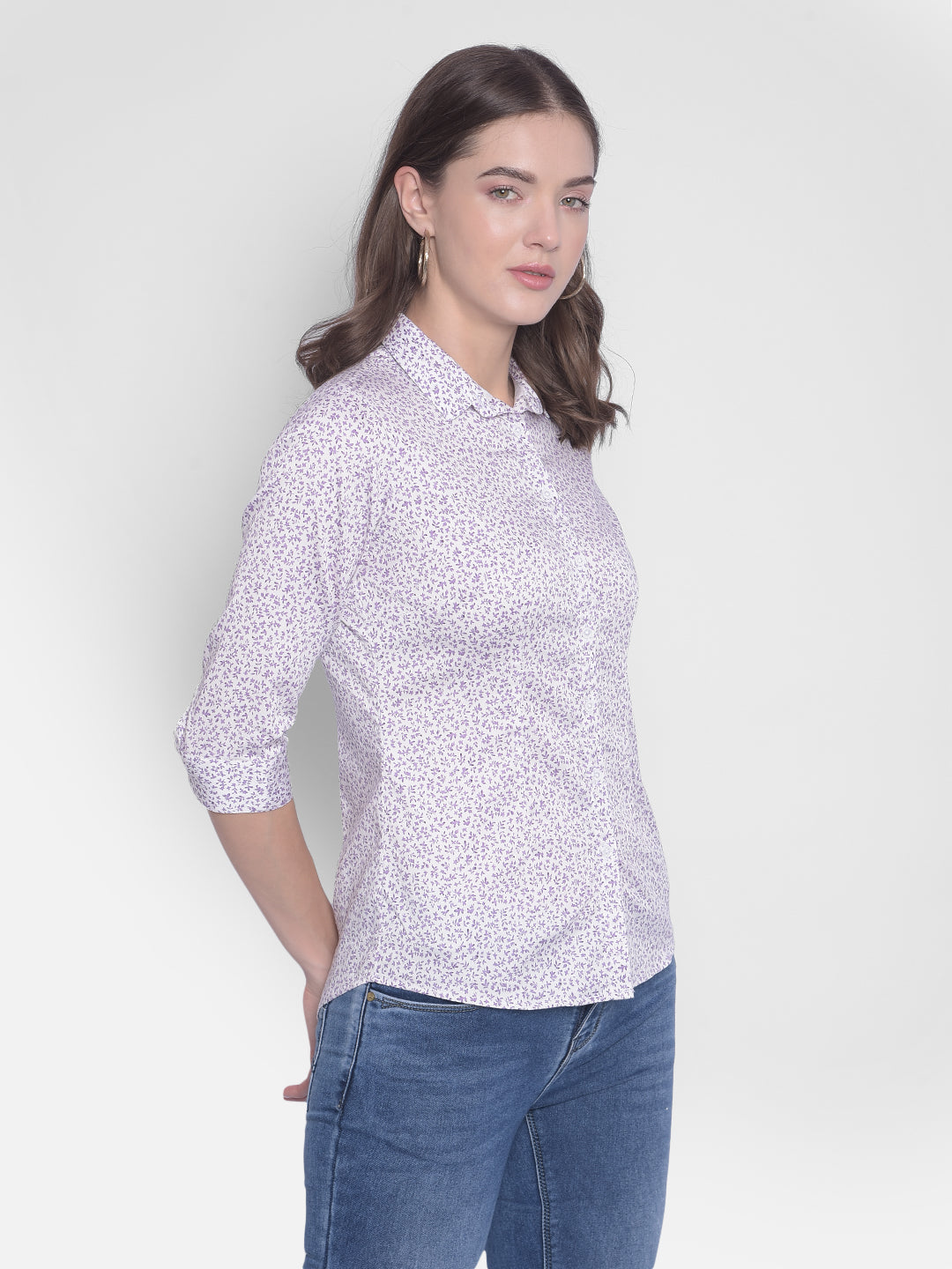 Purple Floral Shirt-Women Shirts-Crimsoune Club