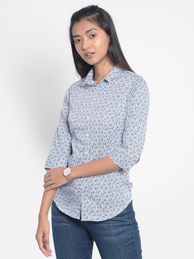 Blue Floral Shirts-Women Shirts-Crimsoune Club