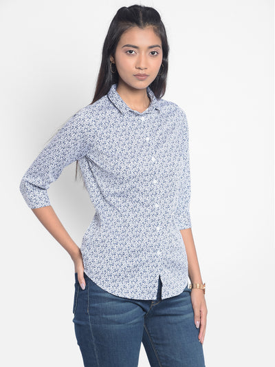 Blue Floral Shirts-Women Shirts-Crimsoune Club