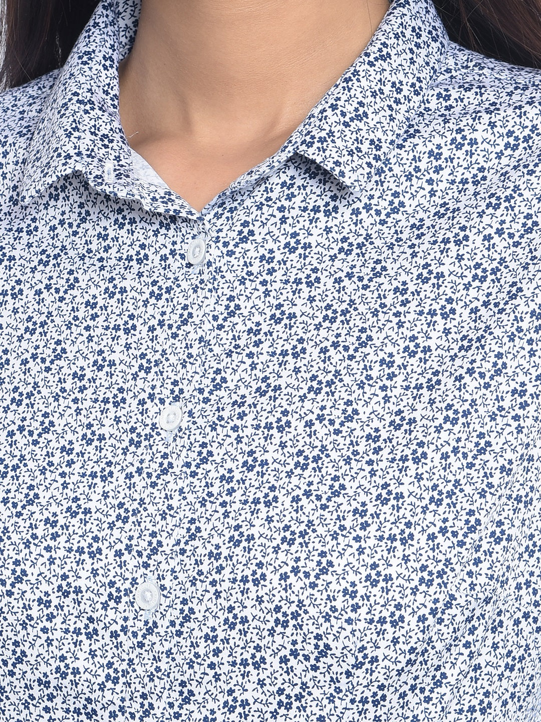 Blue Floral Shirts-Women Shirts-Crimsoune Club