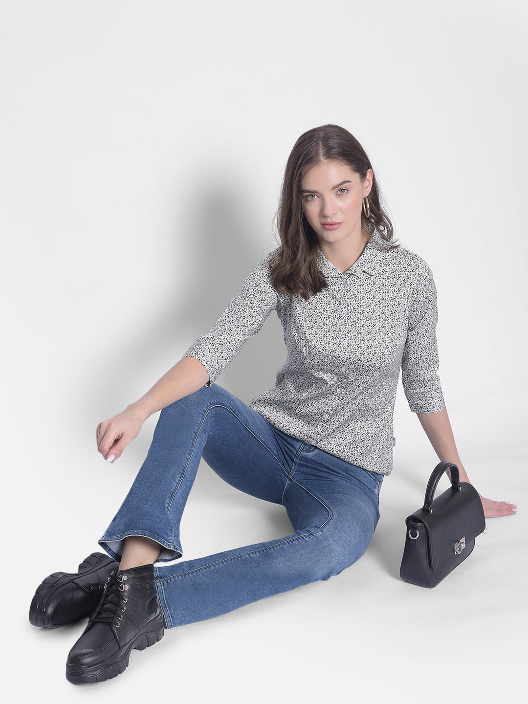 Black Floral Shirt-Women Shirts-Crimsoune Club
