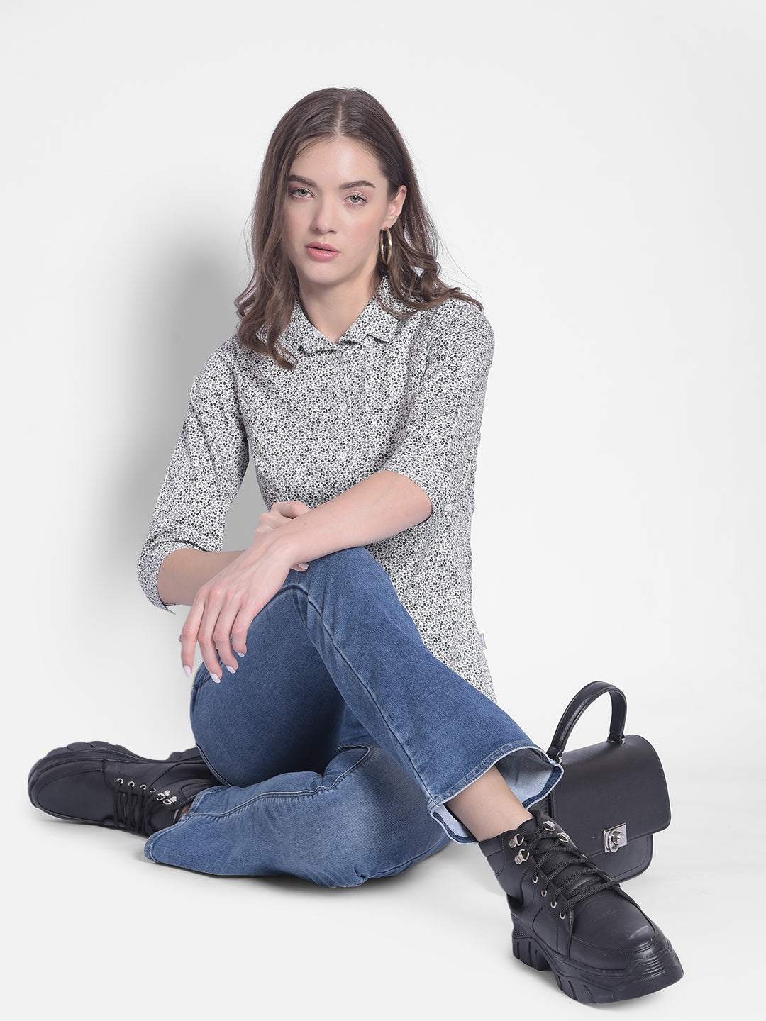 Black Floral Shirt-Women Shirts-Crimsoune Club
