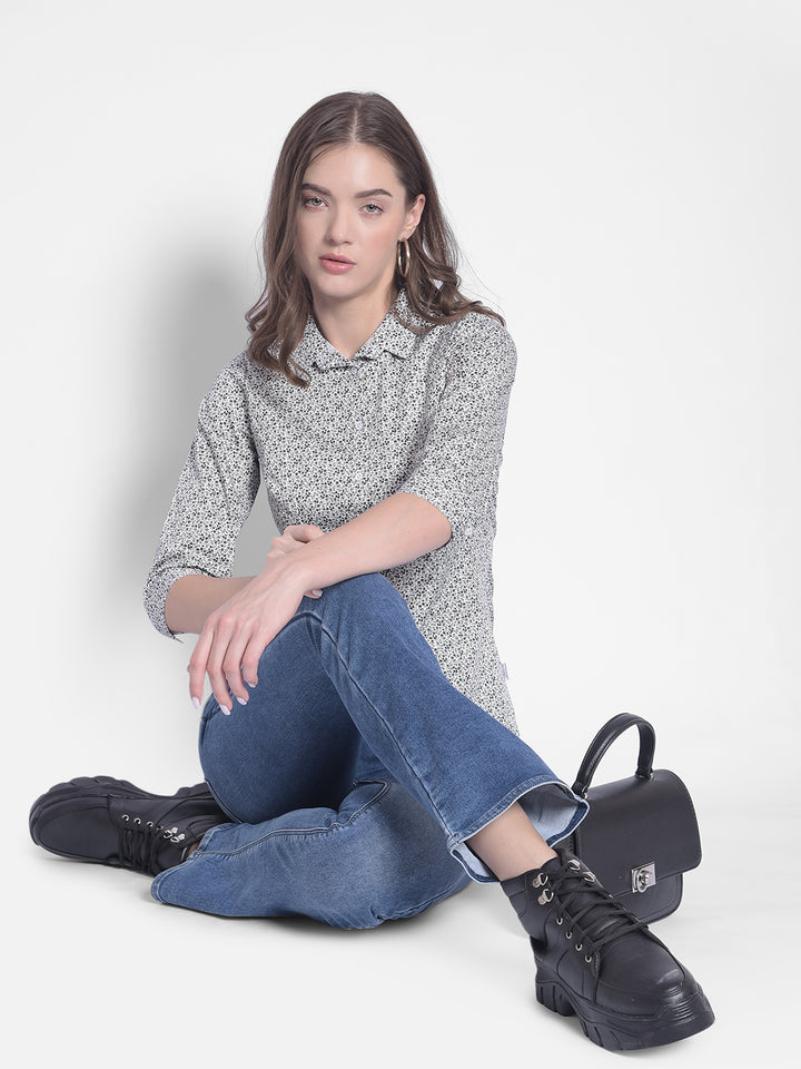Black Floral Shirt-Women Shirts-Crimsoune Club