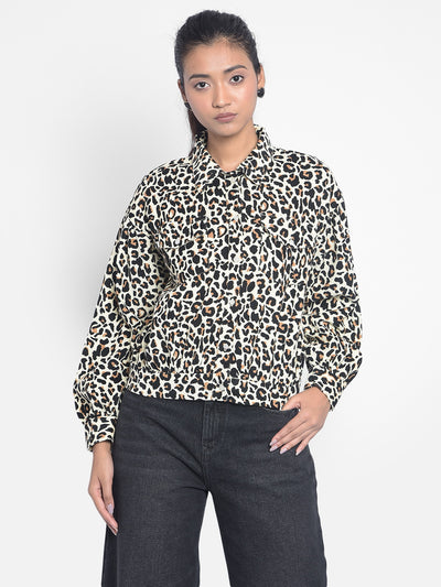 Black Leopard Printed Crop Length Shirts-Women Shirts-Crimsoune Club