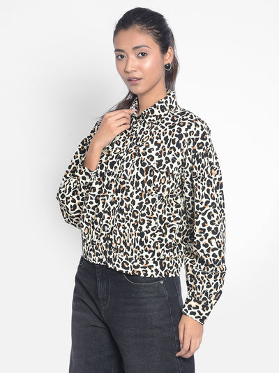 Black Leopard Printed Crop Length Shirts-Women Shirts-Crimsoune Club