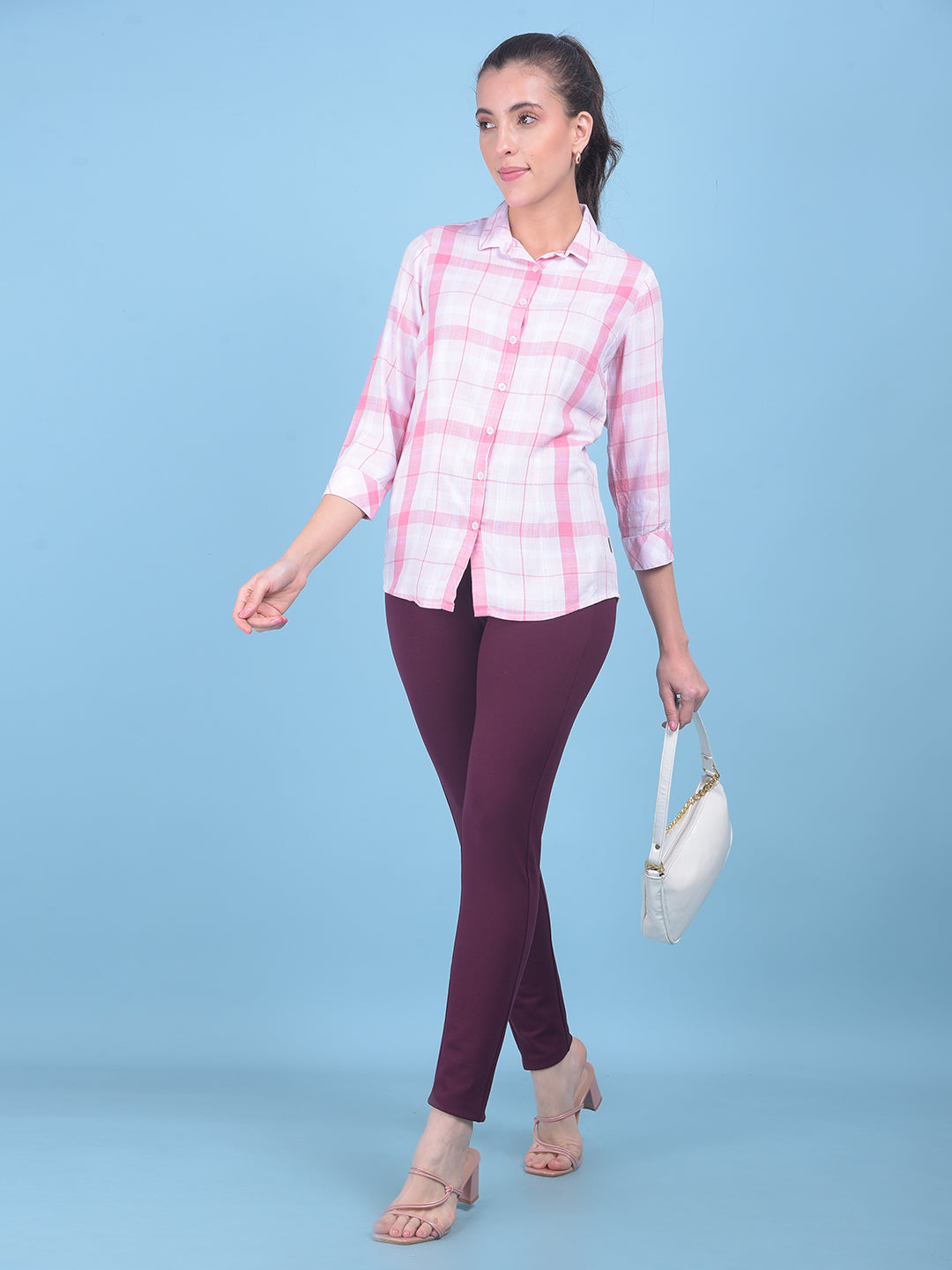 Pink Tartan Check Shirt-Women Shirts-Crimsoune Club